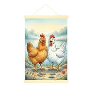 Poster da appendere su tela con galline, poster da appendere alla parete con fiori fantasiosi fiume estivo marrone poster da appendere con cornice per bagno, cucina, camera da letto, decorazione 50 x
