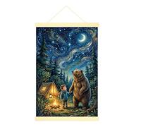 Poster da appendere su tela con orso, poster da appendere alla parete, con immagine di tenda con ragazzo e natura, con cornice, per camera da letto, soggiorno, ufficio, 40,6 x 61 cm
