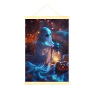 Poster da appendere su tela fantasma, decorazione da parete per Halloween, lanterna fantasiosa, zucca, Halloween, blu, con cornice, decorazione per casa, camera da letto, soggiorno, 40,6 x 61 cm