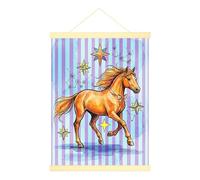 Poster da appendere su tela, motivo: cavallo, fantasioso, giocoso, stelle, strisce, nessuno arancione, poster da appendere alla parete con cornice, decorazione per dormitorio e soggiorno, 30,5 x 40,6