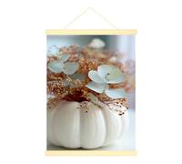 Poster da appendere su tela, motivo: zucca, rustico, fiori secchi di eucalipto, bianco autunnale, decorazione da parete per dormitorio e soggiorno, 30,5 x 40,6 cm
