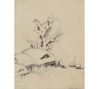 Poster da disegno a inchiostro Snowy Village Winter Wall Art -...