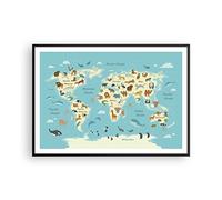 Poster da Parete Cornice Nera 100x70cm Animali il mondo mappa Decorativi Stampa da Parete Decorazione Murale Wall Art Quadri Moderni Soggiorno Camera da Letto Cucina Immagini - P2BAA100x70-4860