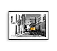 Poster da Parete 70x50 cm Cornice Nera Architettura Bianco e Nero 4977 P2B | Tram Portogallo Lisbona Stampa da Parete Quadro Decorativo Decorazione da Parete Arte Poster Moderno Quadro Decorativo ARTTOR