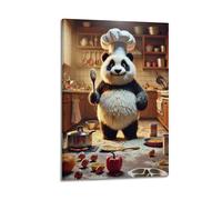 Poster da parete con panda con cappello da chef che tiene cucchiaio in cucina, decorazione artistica da parete moderna su tela, 50 x 75 cm, con cornice