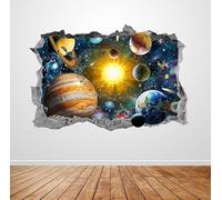 Poster da parete con sistema solare Smashed 3D Graphic Galaxy Outer Space Wall Art Stickers Mural Poster Kids Room Bedroom Decor Playroom Gift 70 x 50 cm