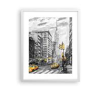 Poster da Parete Cornice Bianca 40x50cm Città taxi Grattacielo illustrazione Decorativi Stampa da Parete Decorazione Murale Wall Art Quadri Moderni Soggiorno Camera da Letto Cucina - P2WPA40x50-3148