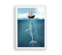 Poster da Parete Cornice Bianca 70x100cm Balena Veliero Oceano Decorativi Stampa da Parete Decorazione Murale Wall Art Quadri Moderni Soggiorno Camera da Letto Cucina Immagini - P2WPA70x100-6220