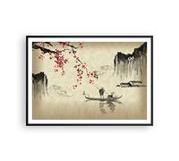 Poster da Parete Cornice Nera 100x70cm Fiore Ciliegie Giappone Decorativi Stampa da Parete Decorazione Murale Wall Art Quadri Moderni Soggiorno Camera da Letto Cucina Immagini - P2BAA100x70-5020