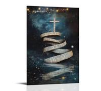 Poster da parete decorativo decorativo da appendere con pergamene ricoperte di scritture che sorgono da un lago e una spirale verso una croce galleggiante mentre le stelle iniziano a cadere