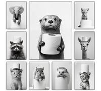 Poster da parete in bianco e nero Umorismo Animali Foto Deco Bagno Quadro Poster WC Art Poster Drole Toilette Pittura umoristica WC Tela Poster da parete Camera da letto Adulto Rigolo Divertente