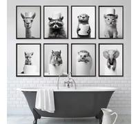 Poster da parete in bianco e nero umoristico animali foto Deco bagno 30 x 40 Poster WC Art Poster Drole Toilette Pittura umoristica WC Tela Poster da parete camera da letto adulto divertente