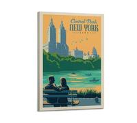Poster da parete in stile vintage, motivo: New York City, Central Park Lake View.jpg, decorazione artistica da parete moderna su tela, 40 x 60 cm, con cornice