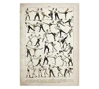 Poster da Parete Jiu Jitsu Poster Boxe Wrestling Scherma Tecnica di Combattimento Grafico Vintage Stampa Tela Pittura Spada Sciabola Bastone Bastone Poster E Stampe -50X70Cm