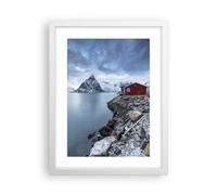 Poster da Parete Norvegia Fiordi Villetta Cornice Bianca 30x40cm Decorativi Stampa da Parete Quadri Moderni Soggiorno Camera da Letto Cucina Decorazione Murale Wall Art Immagini - P2WPA30x40-6051