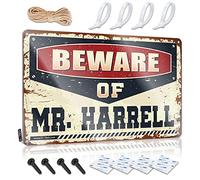 Poster da parete rustico, con citazione divertente, per bar e garage occidentali, accessori in metallo antiruggine Beware Of Mr. Harrell (20 x 30 cm)