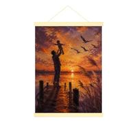 Poster da parete su tela da appendere al tramonto, impressionismo romantico padre figlio estivo poster da parete arancione da appendere con cornice decorazione per casa, aula e l'ufficio, 30,5 x 40,6