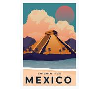 Poster da viaggio Chichen Itza Mexico - Retro Pyramid Art -...