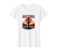 Poster da Viaggio retrò con Cactus al Tramonto nel Deserto dell'Arizona Maglietta, Donna, Bianco, M