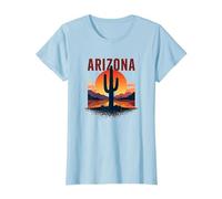 Poster da Viaggio retrò con Cactus al Tramonto nel Deserto dell'Arizona Maglietta, Donna, Celeste, S