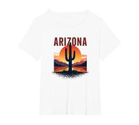Poster da Viaggio retrò con Cactus al Tramonto nel Deserto dell'Arizona Maglietta, Donna Plus-Size, Bianco, 2X