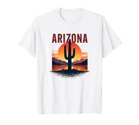 Poster da Viaggio retrò con Cactus al Tramonto nel Deserto dell'Arizona Maglietta, Uomo, Bianco, 4XL