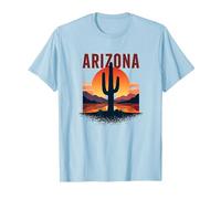 Poster da Viaggio retrò con Cactus al Tramonto nel Deserto dell'Arizona Maglietta, Uomo, Celeste, 3XL