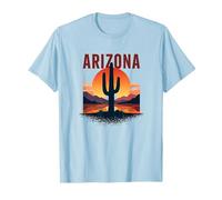 Poster da Viaggio retrò con Cactus al Tramonto nel Deserto dell'Arizona Maglietta, Uomo, Celeste, XXL