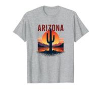 Poster da Viaggio retrò con Cactus al Tramonto nel Deserto dell'Arizona Maglietta, Uomo, Grigio Melange, 3XL