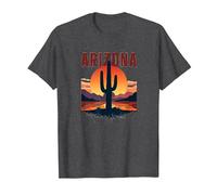 Poster da Viaggio retrò con Cactus al Tramonto nel Deserto dell'Arizona Maglietta, Uomo, Grigio Scuro, XL