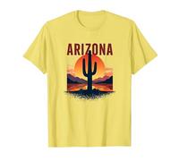 Poster da Viaggio retrò con Cactus al Tramonto nel Deserto dell'Arizona Maglietta, Uomo, Limone, XL