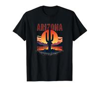 Poster da Viaggio retrò con Cactus al Tramonto nel Deserto dell'Arizona Maglietta, Uomo, Nero, 3XL