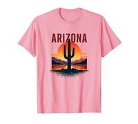 Poster da Viaggio retrò con Cactus al Tramonto nel Deserto dell'Arizona Maglietta, Uomo, Rosa, L