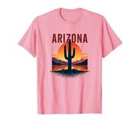 Poster da Viaggio retrò con Cactus al Tramonto nel Deserto dell'Arizona Maglietta, Uomo, Rosa, XL