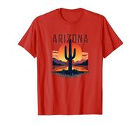Poster da Viaggio retrò con Cactus al Tramonto nel Deserto dell'Arizona Maglietta, Uomo, Rosso, 3XL