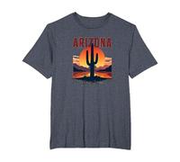 Poster da Viaggio retrò con Cactus al Tramonto nel Deserto dell'Arizona Maglietta, Uomo Taglie Grandi, Pervinca, 3X Tall