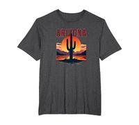 Poster da Viaggio retrò con Cactus al Tramonto nel Deserto dell'Arizona Maglietta, Uomo Taglie Grandi, Grigio Scuro, 5X Tall