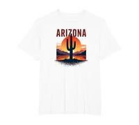 Poster da Viaggio retrò con Cactus al Tramonto nel Deserto dell'Arizona Maglietta, Uomo Taglie Grandi, Bianco, 3X Tall