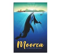 Poster da viaggio vintage di Moorea Island Whale Poster su tela da parete per la casa e la stanza di arte Poster di pittura di stampa del regalo
