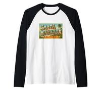 Poster d'Arte Vintage per Souvenir di Santa Barbara Claifornia Maglia con Maniche Raglan