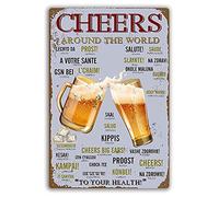 Poster decorativo con scritta in inglese "Cheers Around The World", cartello in metallo, decorazione da parete, 20 x 30 cm