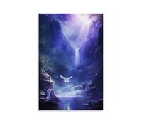 Poster decorativo da appendere con Giovanni Battista che battezza Gesù nel fiume Giordano, mentre il cielo parte e una colomba radiosa scende sulla scena. Poster decorativo da appendere in stile