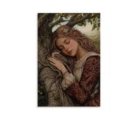 Poster decorativo da appendere con il passero che dorme nel palmo della mano - Mary riposa sotto un albero con la piccola creatura immobile - poster decorativo da appendere (30 x 45 cm)