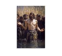Poster decorativo da appendere con John the Baptist Baptist Baptizing the crowd with wild fervor, His Voice Like Thunder Under The Swaying Reeds of the Jordan. Poster artistico decorativo da appendere