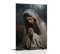 Poster decorativo da appendere con Mary at the foot of the Cross, Her Fingers Grasping Cloth Soaked in Grief, As Thunder Shudders The Hill. Poster artistico decorativo da appendere in stile