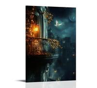 Poster decorativo da appendere in stile contemporaneo, 40 x 60 cm, sul tetto di una città oscurata, un angelo illumina una lanterna e la speranza si diffonde come un fuoco dal balcone al balcone