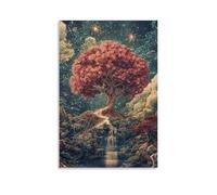 Poster decorativo da appendere in stile contemporaneo, 50 x 75 cm, con l'albero della vita che sboccia nel centro dell'Eden, le sue foglie sussurrano segreti dell'eternità mentre i fiumi attraversano