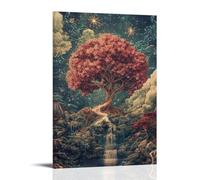 Poster decorativo da appendere in stile contemporaneo, 50 x 75 cm, con l'albero della vita che sboccia nel centro dell'Eden, le sue foglie sussurrano segreti dell'eternità mentre i fiumi attraversano