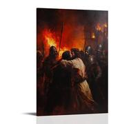 Poster decorativo da appendere in stile contemporaneo, 50 x 75 cm, motivo: Giuda appoggiato a un bacio mentre i soldati si avvicinano e le torce bruciano nella notte