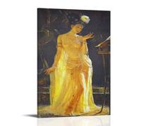 Poster decorativo da parete con immagine di donna estetica in bellissimo stile cinese che indossa un vestito giallo e un copricapo di loto, poster decorativo da parete su tela e stampa artistica